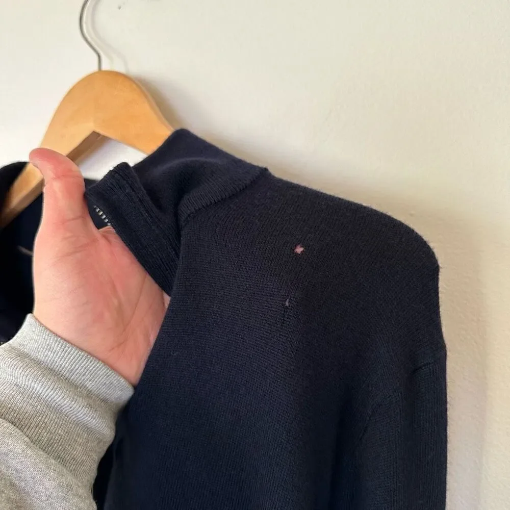 Banana Republic BR Men’s NEW WITH FLAWS Deep Navy Merino Wool Quarter Zip Sweate